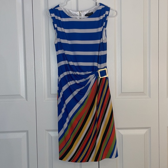 Tahari Arthur S. Levine Petite SZ 4P Blue/White Striped Sleeveless Dress - Picture 15 of 15
